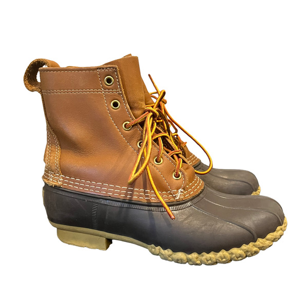 L.L. Bean Shoes - L.L Bean Brown Duck Boot Waterproof Leather Rubber Womens Lace Up Size 9